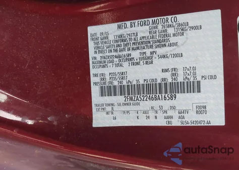 2006 Ford Freestar Sel z USA, uszkodzony, nr VIN 2FMZA52246BA16589